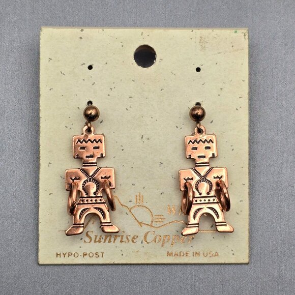 Wheeler Native American Kachina Doll Dangle Earrings 1.25" Stamped Made in USA - Picture 1 of 7